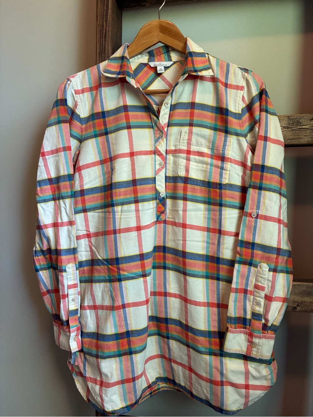L.L.Bean Signature Colorful Plaid Cotton Popover Shirt – XS – Tunic Length